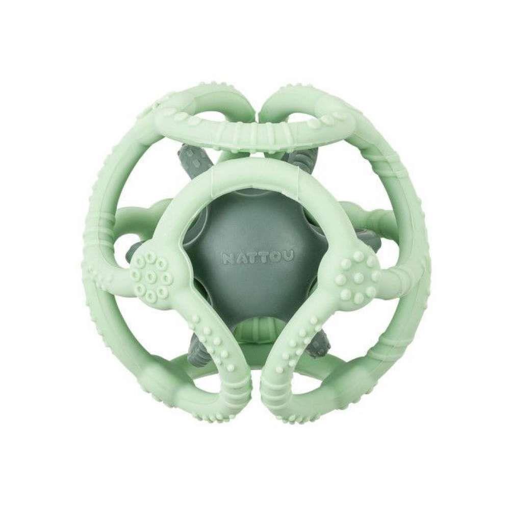 Nattou Mint and Green Silicone Teether with 2 Balls