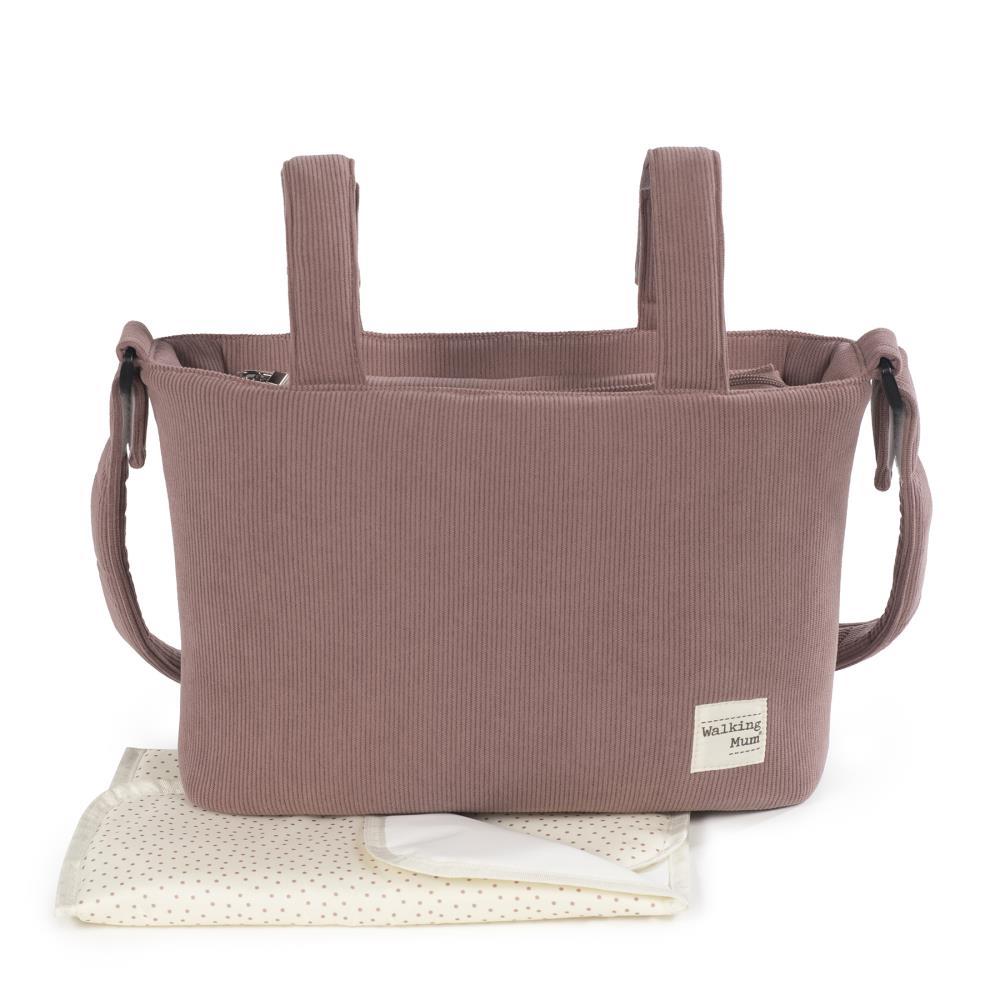 Bolso cambiador Walking Mum Gala de pana color cereza con cambiador incluido.