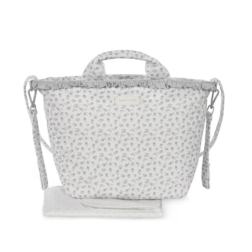 Saco com Muda Fraldas Pasito a Pasito Little Bloom Flowers Grey