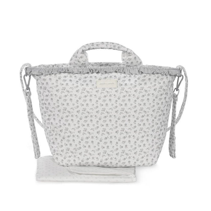 Saco com Muda Fraldas Pasito a Pasito Little Bloom Flowers Grey