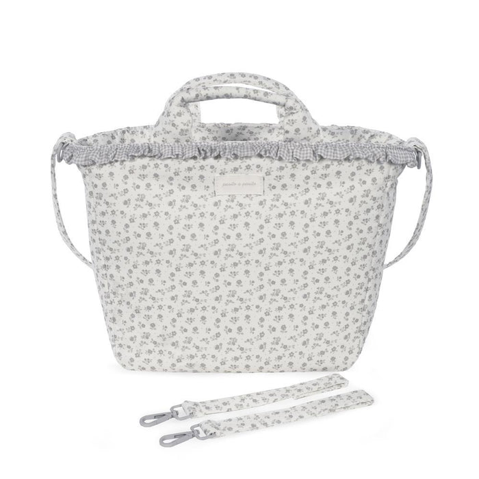 Saco com Muda Fraldas Pasito a Pasito Little Bloom Flowers Grey