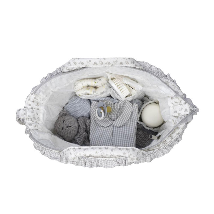 Saco com Muda Fraldas Pasito a Pasito Little Bloom Flowers Grey