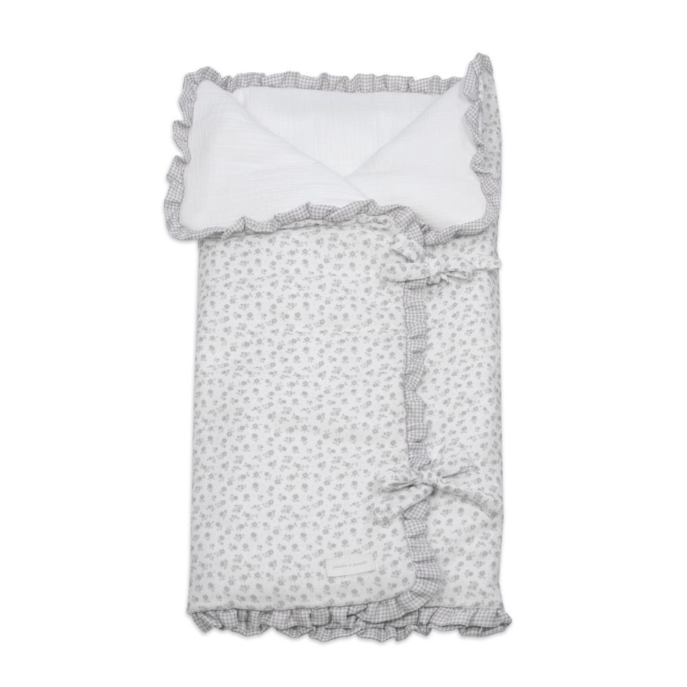 Pasito a Pasito Little Bloom Flowers Grey Baby Nest Blanket