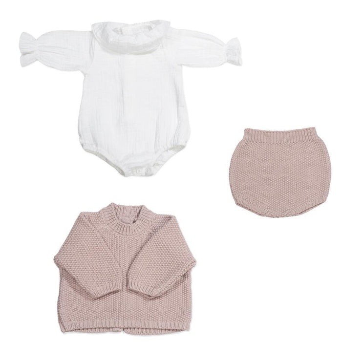 Conjunto 3 Peças para Recém Nascido em Tricot Pasito a Pasito Pink 0-1m