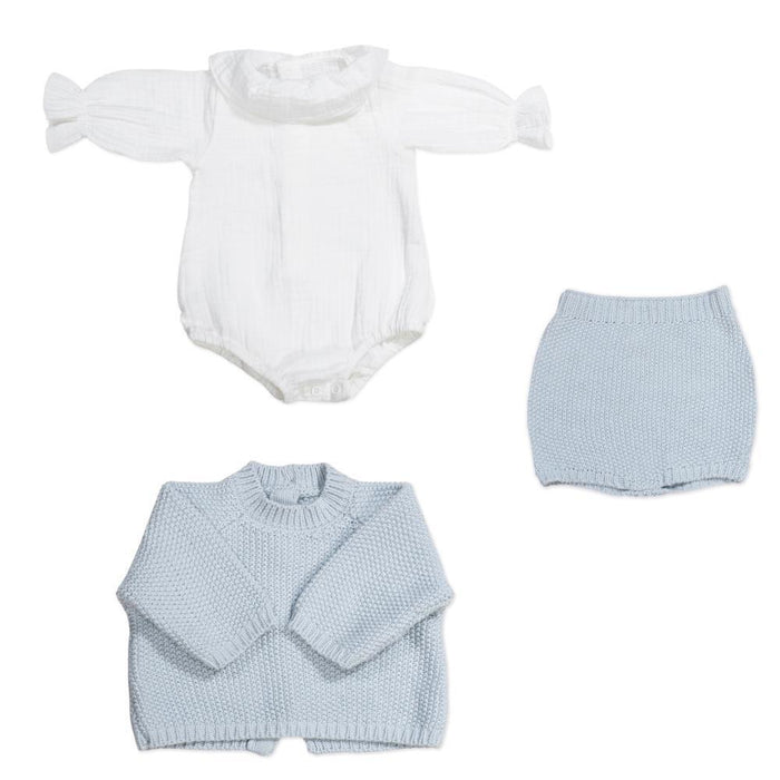 Conjunto 3 Peças para Recém Nascido em Tricot Pasito a Pasito Blue 0-1m
