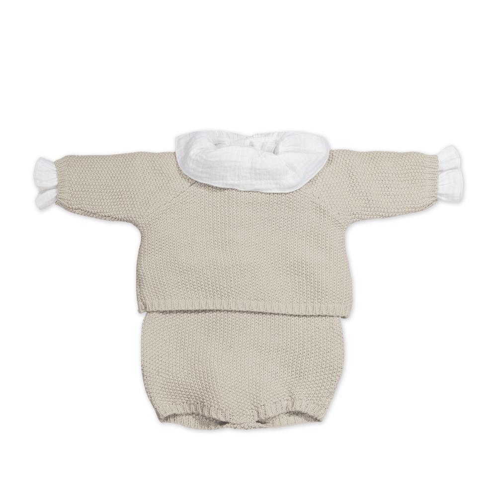 Conjunto 3 Peças para Recém Nascido em Tricot Pasito a Pasito Beige 0-1m