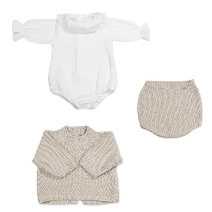 Conjunto 3 Peças para Recém Nascido em Tricot Pasito a Pasito Beige 0-1m