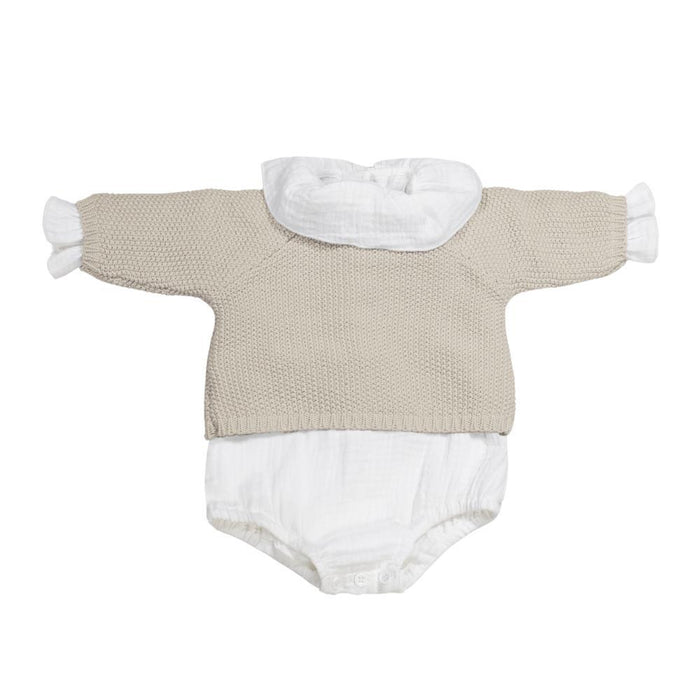Conjunto 3 Peças para Recém Nascido em Tricot Pasito a Pasito Beige 0-1m