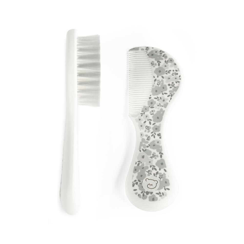 Pasito a Pasito Flowers Grey Brush and Comb Set