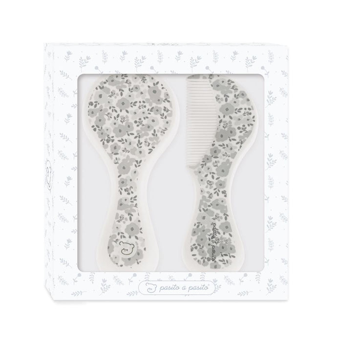 Conjunto Escova e Pente Pasito a Pasito Flowers Grey