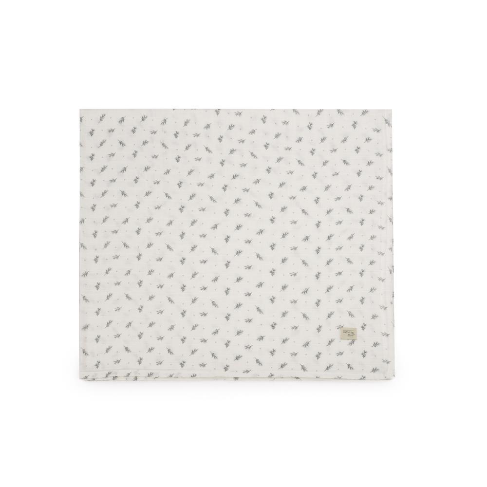 Tela de muselina con estampado de crisantemos estilo mimosa verde, 120x120 cm.