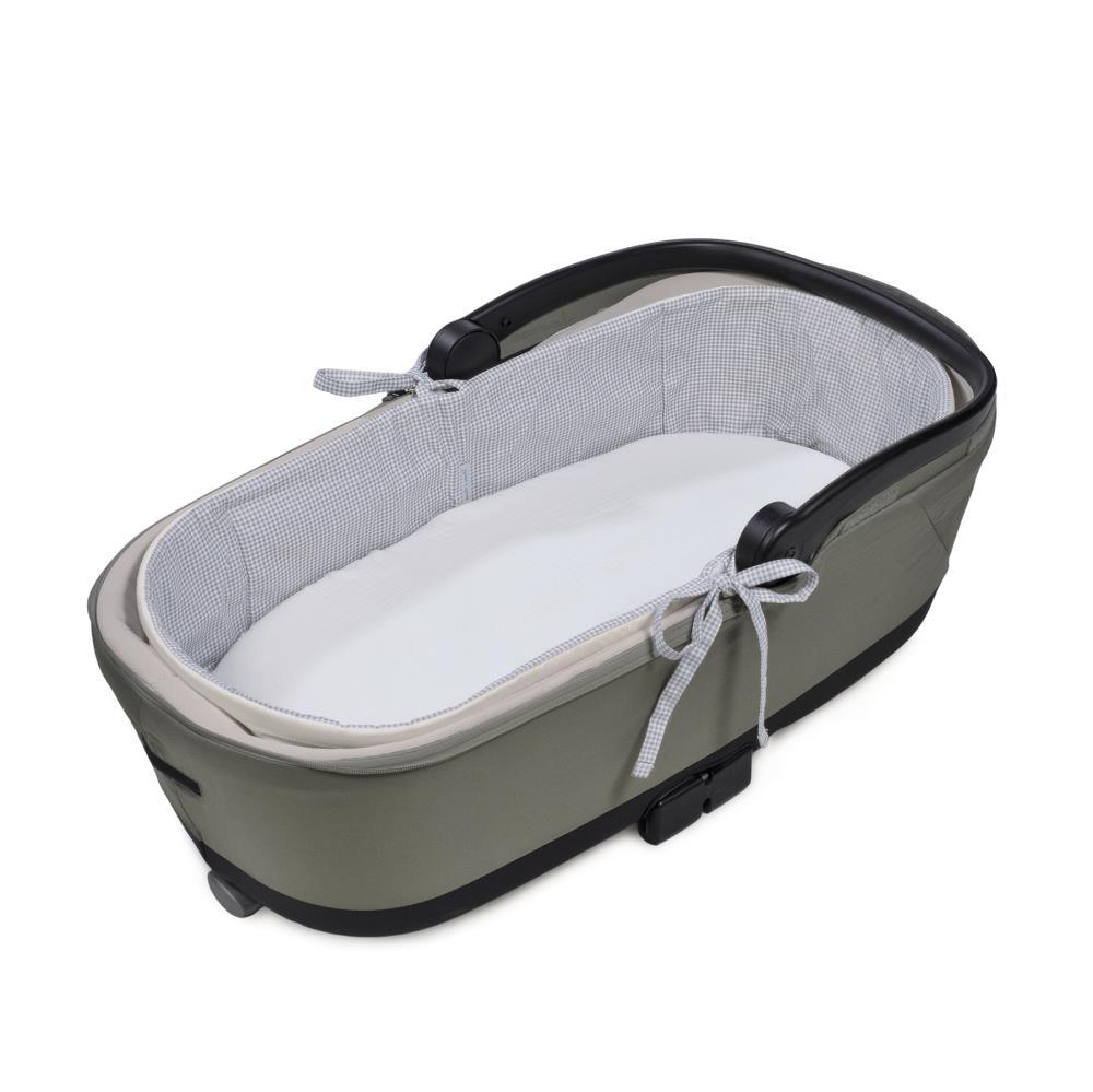 Cradle Bumper/Liner with Ties and Rods and Fitted Sheet for Pasito a Pasito Little Bloom Vichy Grey Moses Basket