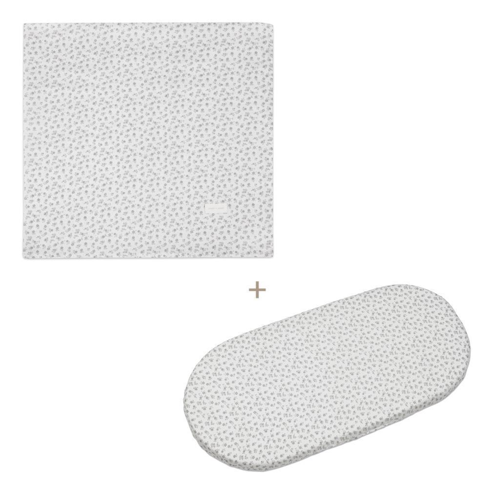 Conjunto de Lençóis para Alcofa Pasito a Pasito Little Bloom Flower Grey