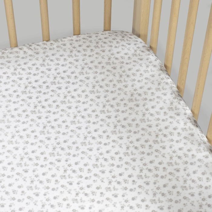 Lençol Ajustável  para Berço/Cama Pasito a Pasito Little Bloom Flowers Grey 120x60cm