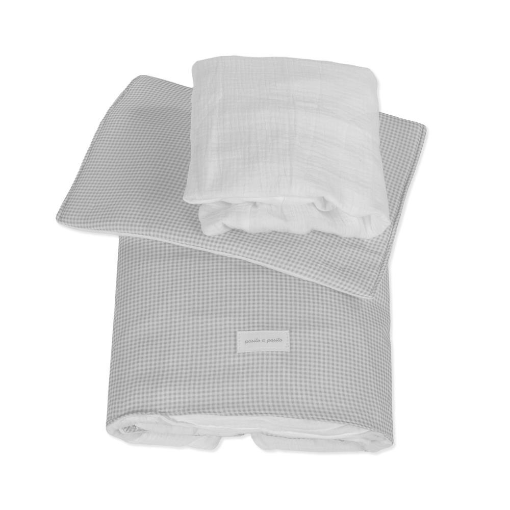 Conjunto de 3 Peças para Berço 90x50cm Pasito a Pasito Little Bloom Vichy Grey