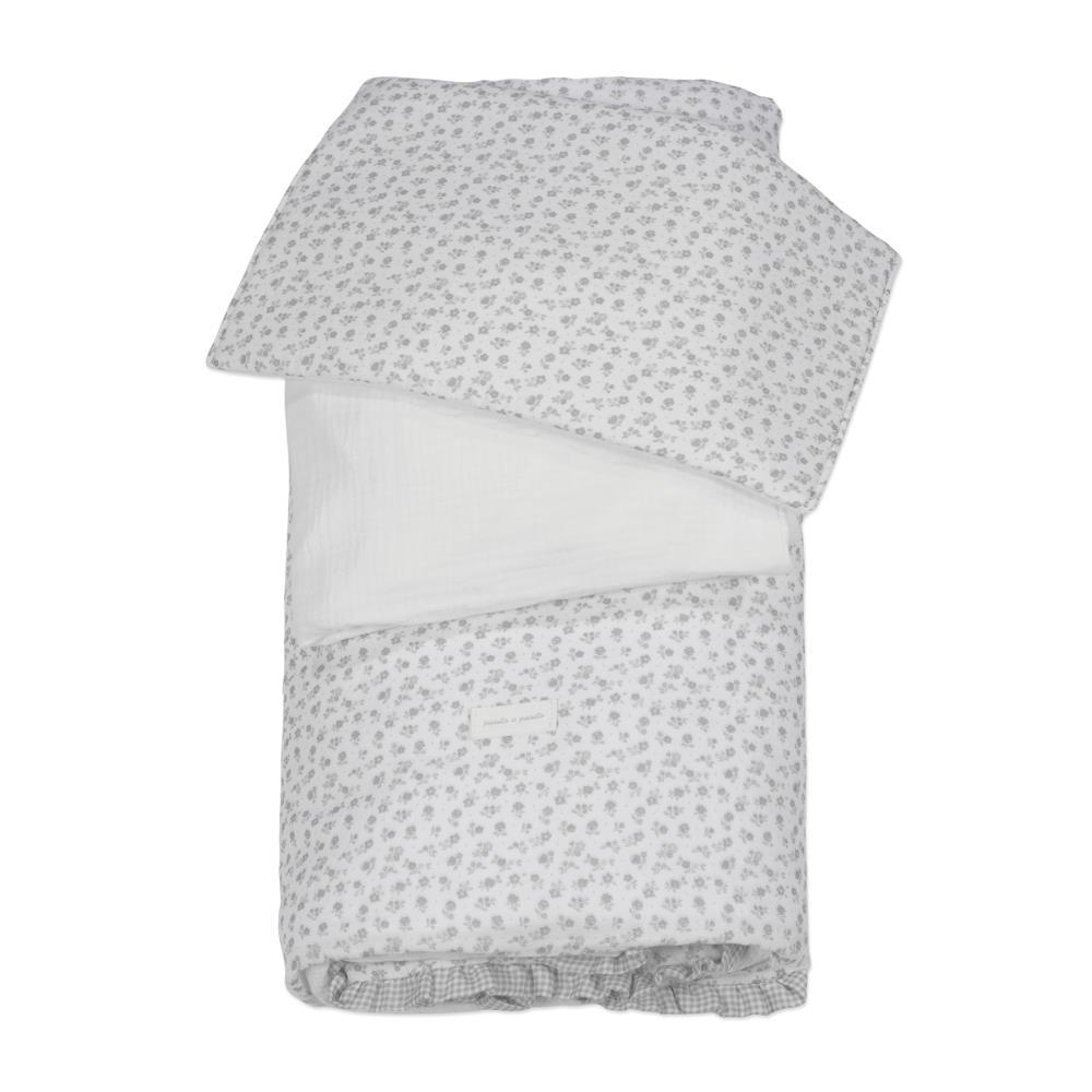 Conjunto de 3 Peças para Berço 120x60cm Pasito a Pasito Little Bloom Flowers Grey