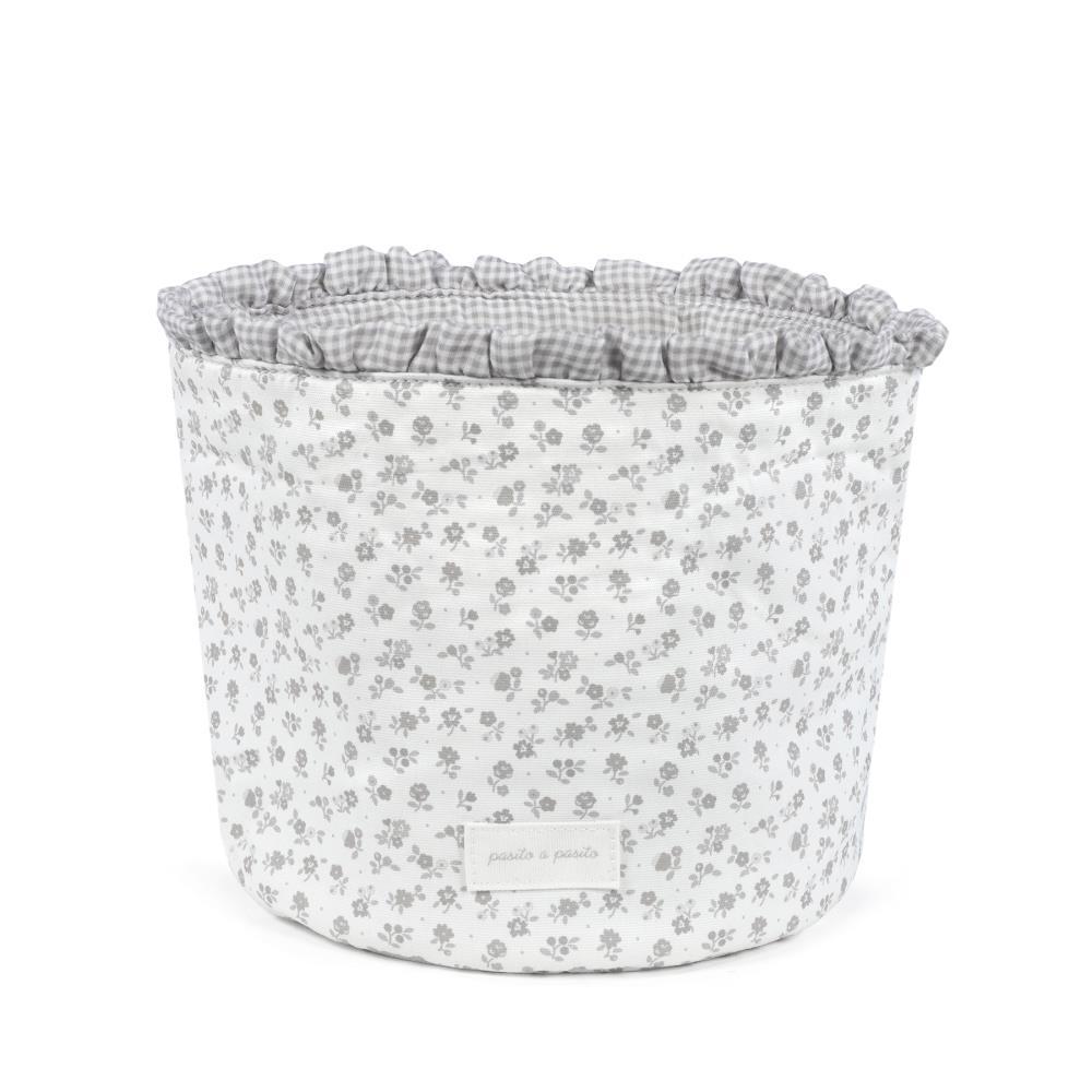 Pasito a Pasito Little Bloom Flower Grey Round Storage Basket