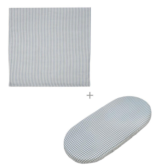 Conjunto de Lençóis para Alcofa Walking Mum Praliné Vichy/Strips Matcha