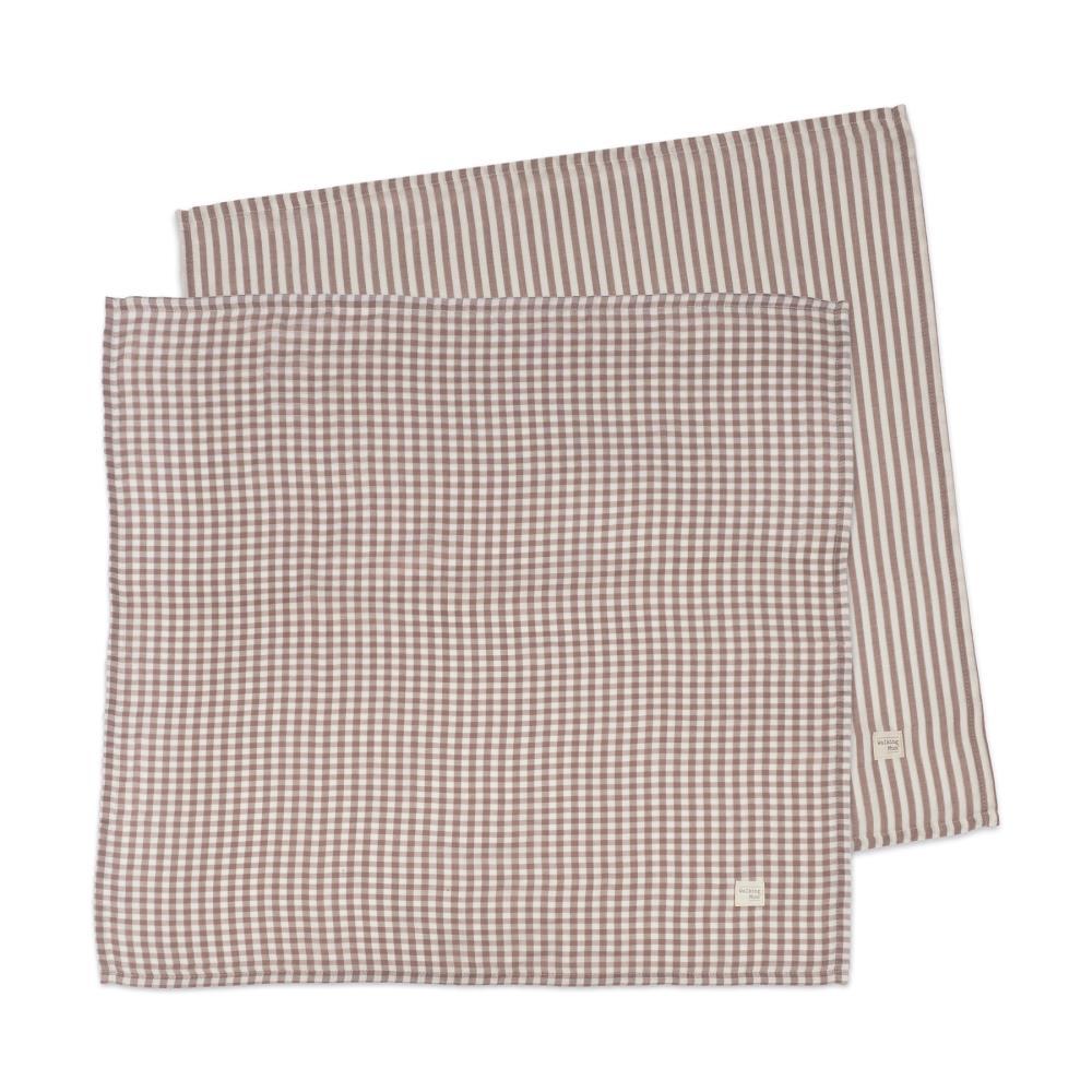 2 Musselinas em Bambu Walking Mum Praliné Vichy/Strips Moka 70x70cm