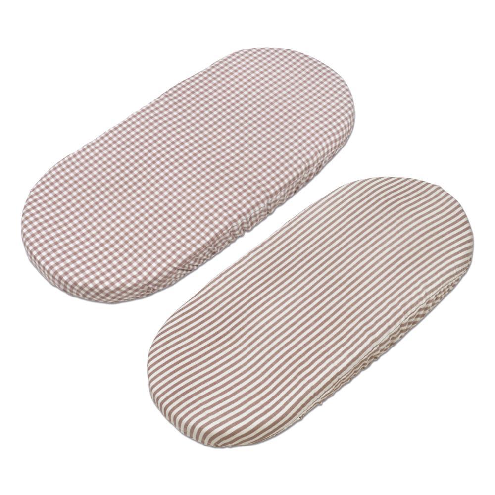 Conjunto de 2 Lençóis Ajustáveis para Alcofa Walking Mum Vichy/Strips Moka 73x32 cm