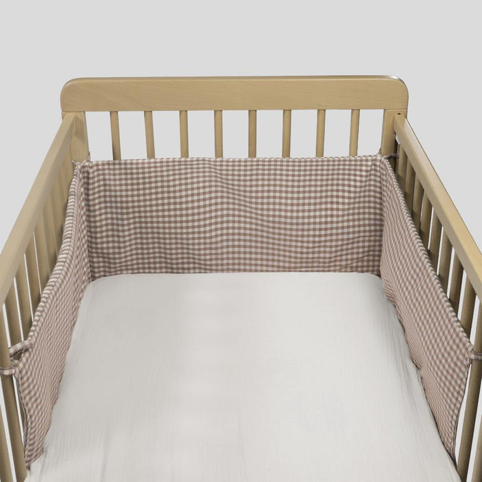 Protetor para Berço de 120x60cm Walking Mum Praliné Vichy/Strips Moka