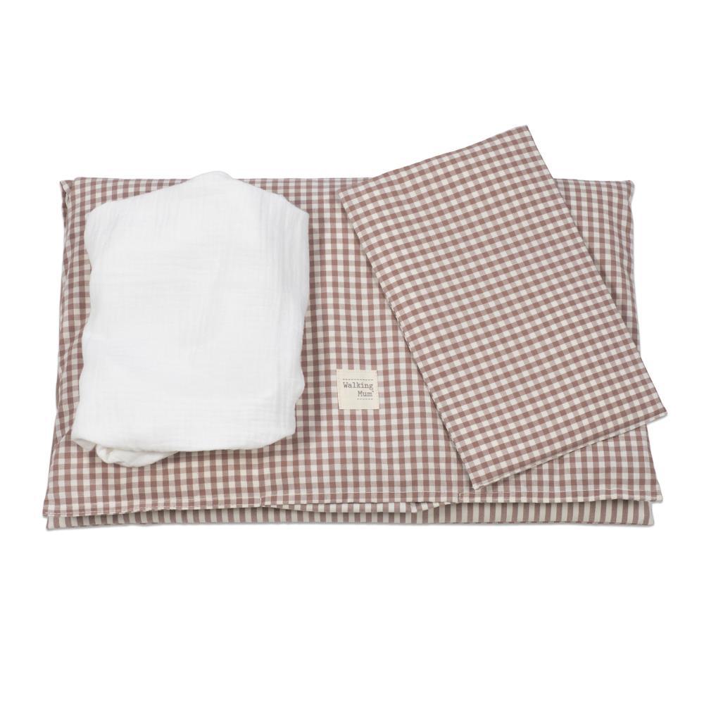 Conjunto de 3 Peças para Berço 90x50cm Walking Mum Vichy/Strips Moka