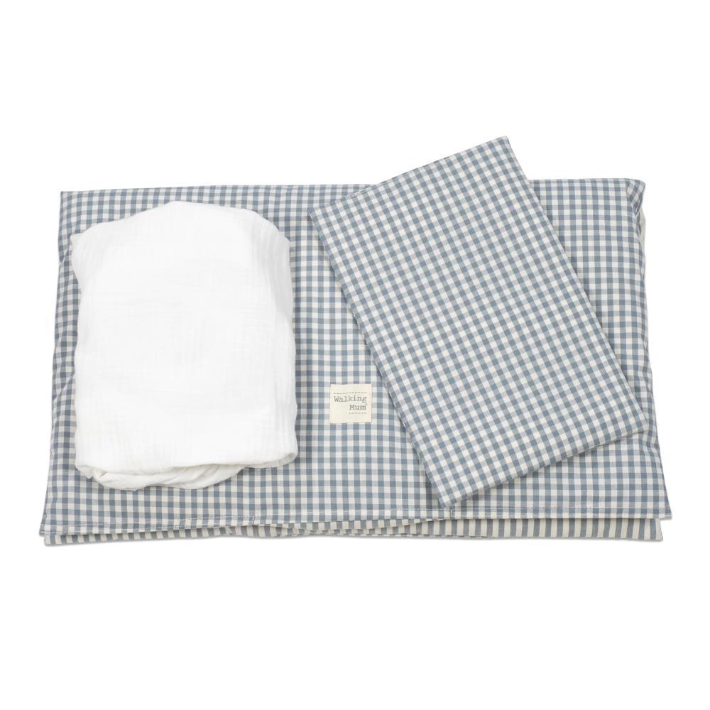 Conjunto de 3 Peças para Berço 90x50cm Walking Mum Vichy/Strips Matcha