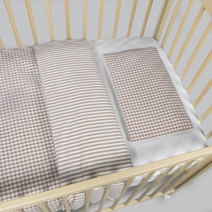 Conjunto de 3 Peças para Berço 120x60cm Walking Mum Vichy/Strips Moka