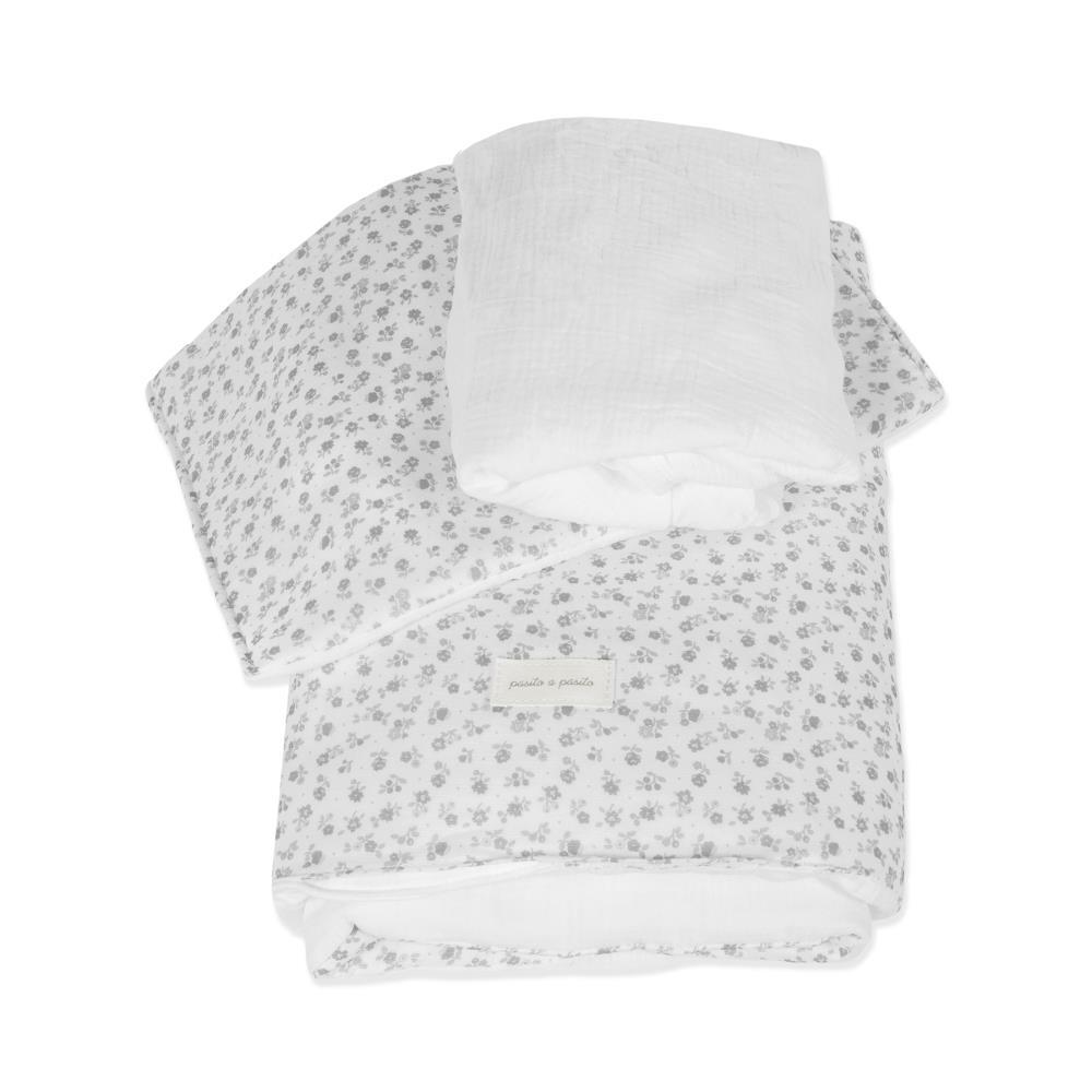 3-Piece Crib Bedding Set 90x50cm Pasito a Pasito Little Bloom Flowers Grey
