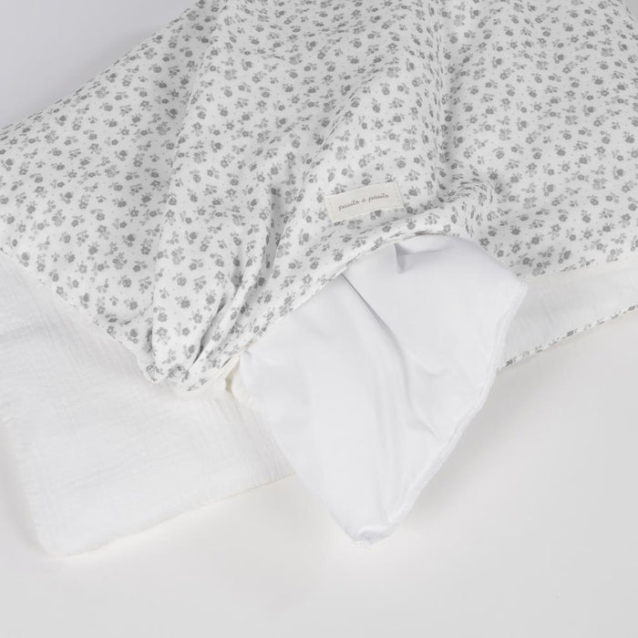 Conjunto de 3 Peças para Berço 90x50cm Pasito a Pasito Little Bloom Flowers Grey